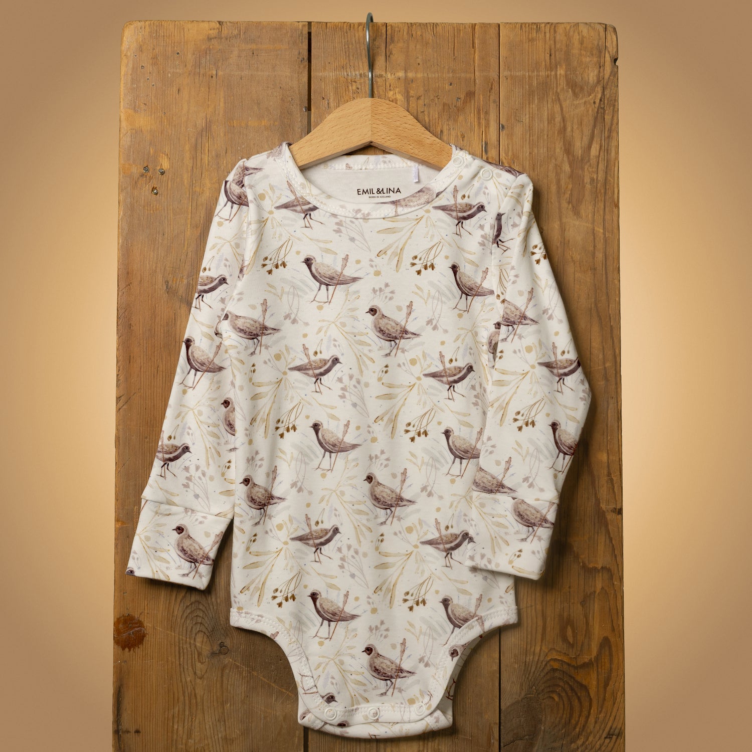 Patterned snap-button long-sleeved baby bodysuit