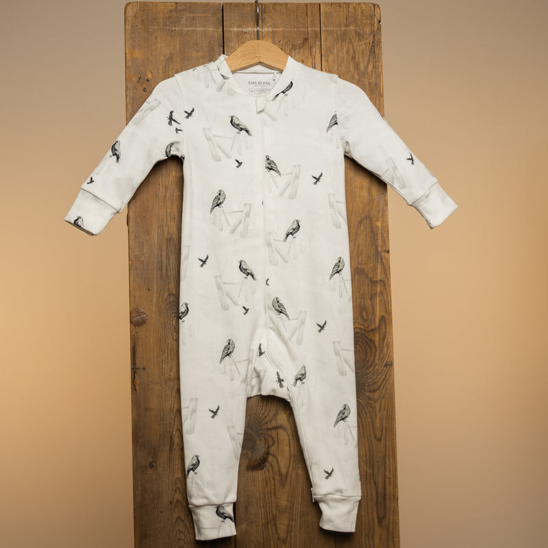 Patterned zip-up one-piece pajamas