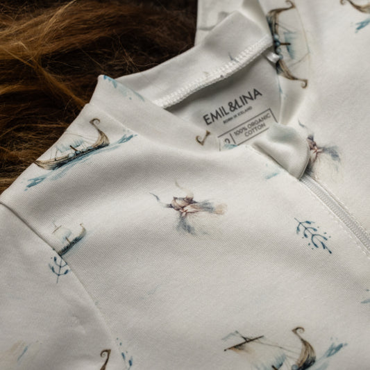 Patterned zip-up one-piece pajamas