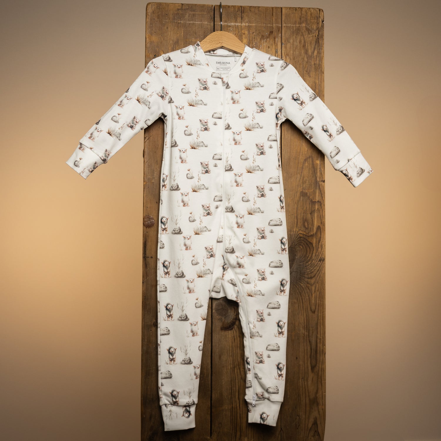 Patterned zip-up one-piece pajamas