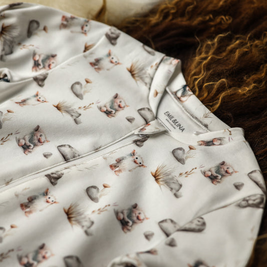 Patterned zip-up one-piece pajamas