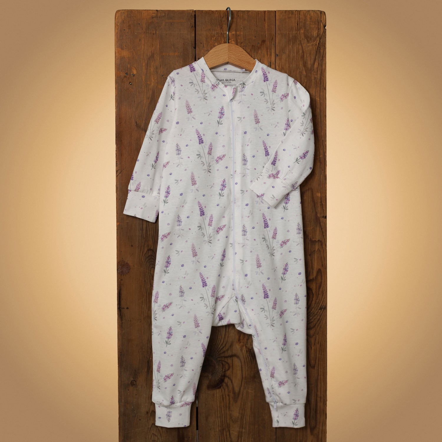 Patterned zip-up one-piece pajamas