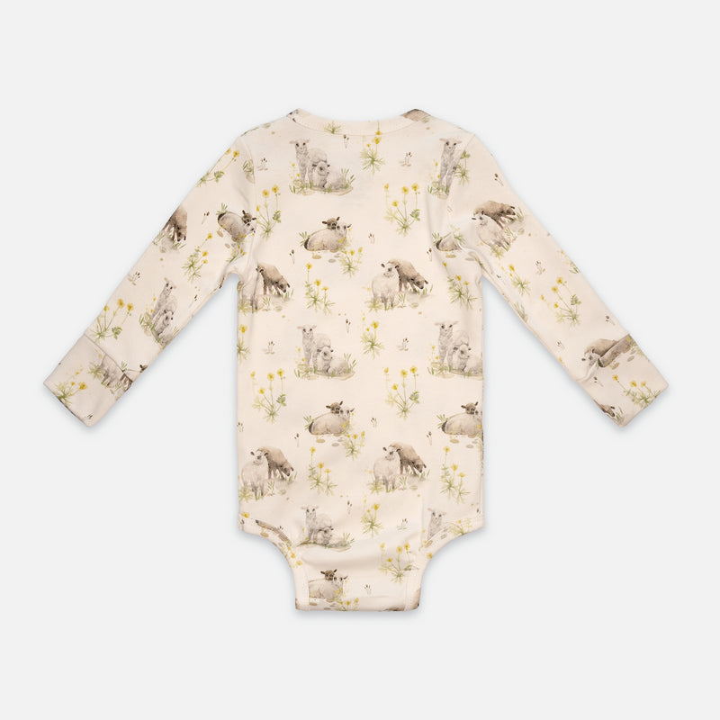 Patterned snap-button long-sleeved baby bodysuit