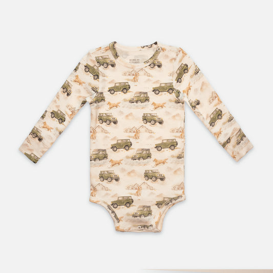 Patterned snap-button long-sleeved baby bodysuit