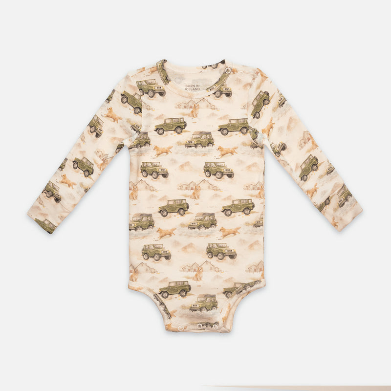Patterned snap-button long-sleeved baby bodysuit