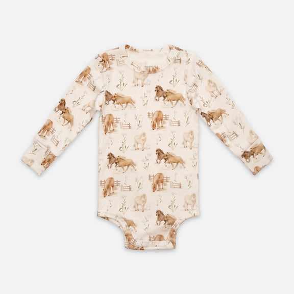 Patterned snap-button long-sleeved baby bodysuit