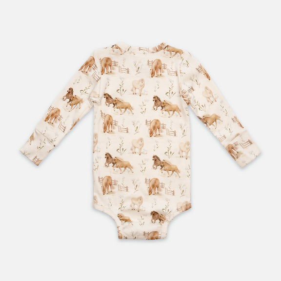 Patterned snap-button long-sleeved baby bodysuit