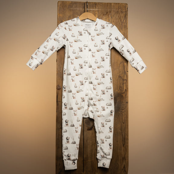Patterned zip-up one-piece pajamas