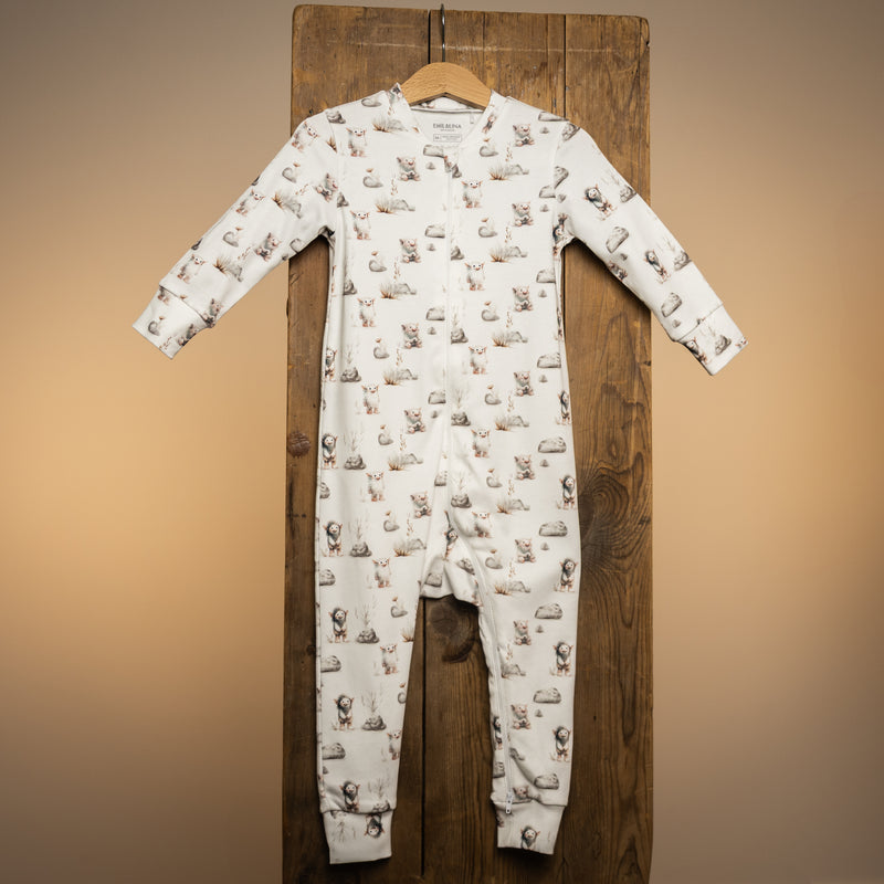 Patterned zip-up one-piece pajamas