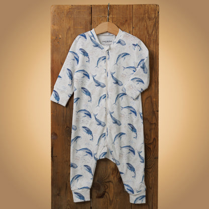 Patterned zip-up one-piece pajamas