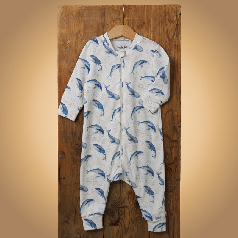 Patterned zip-up one-piece pajamas