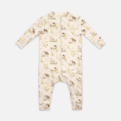 Patterned zip-up one-piece pajamas