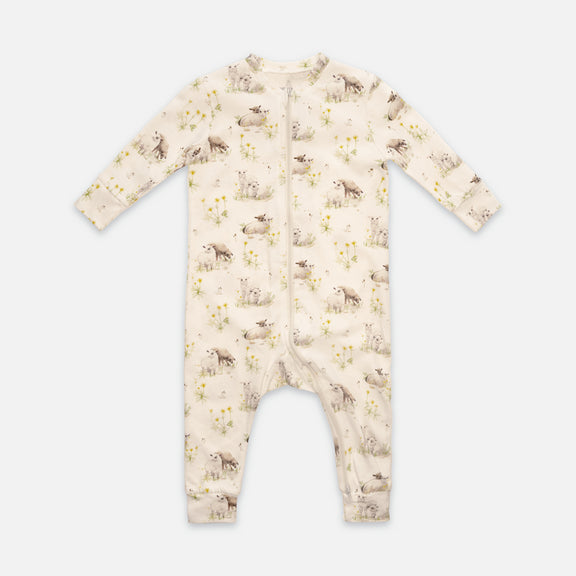 Patterned zip-up one-piece pajamas