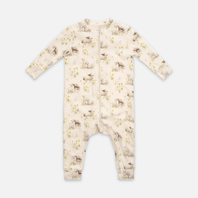 Patterned zip-up one-piece pajamas