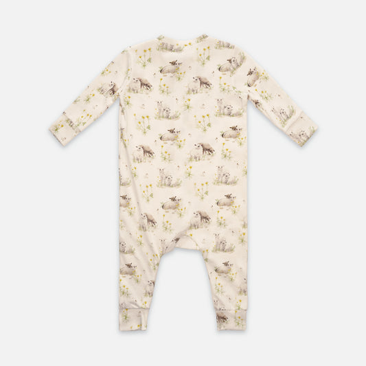 Patterned zip-up one-piece pajamas