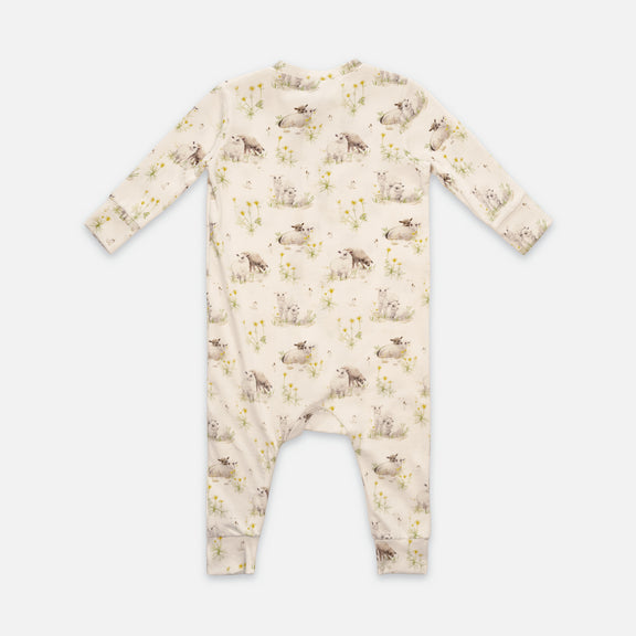 Patterned zip-up one-piece pajamas