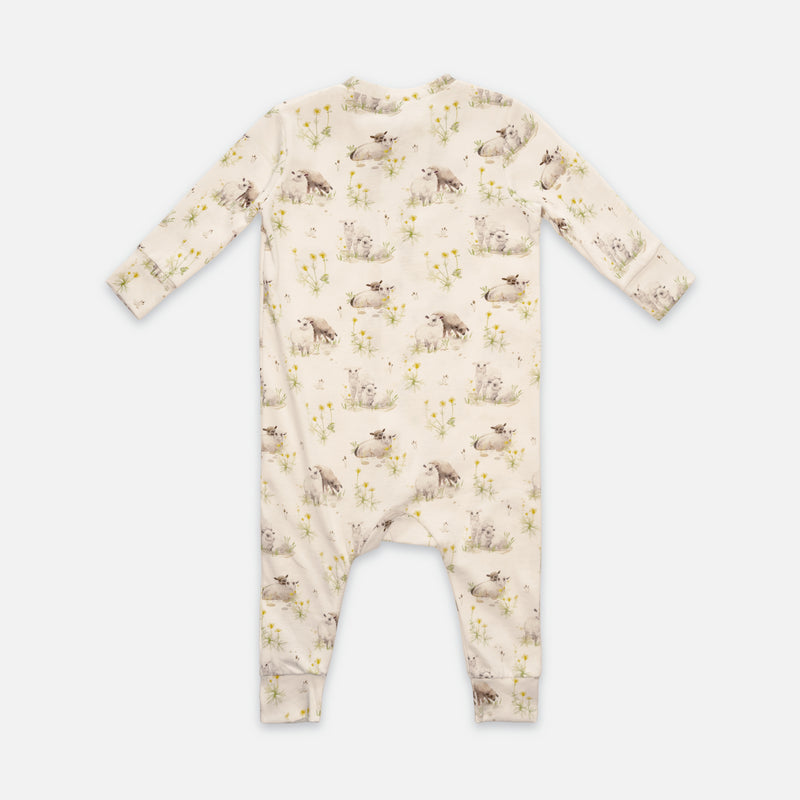 Patterned zip-up one-piece pajamas