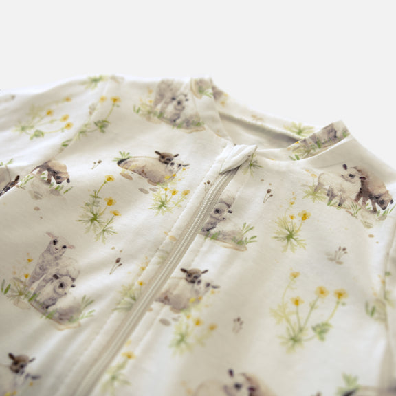 Patterned zip-up one-piece pajamas