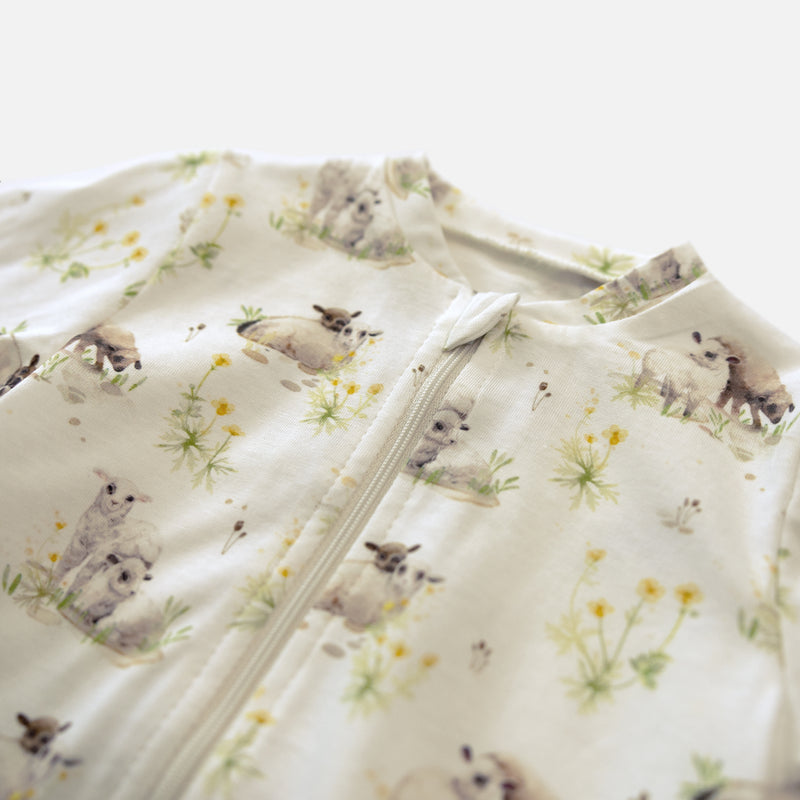 Patterned zip-up one-piece pajamas