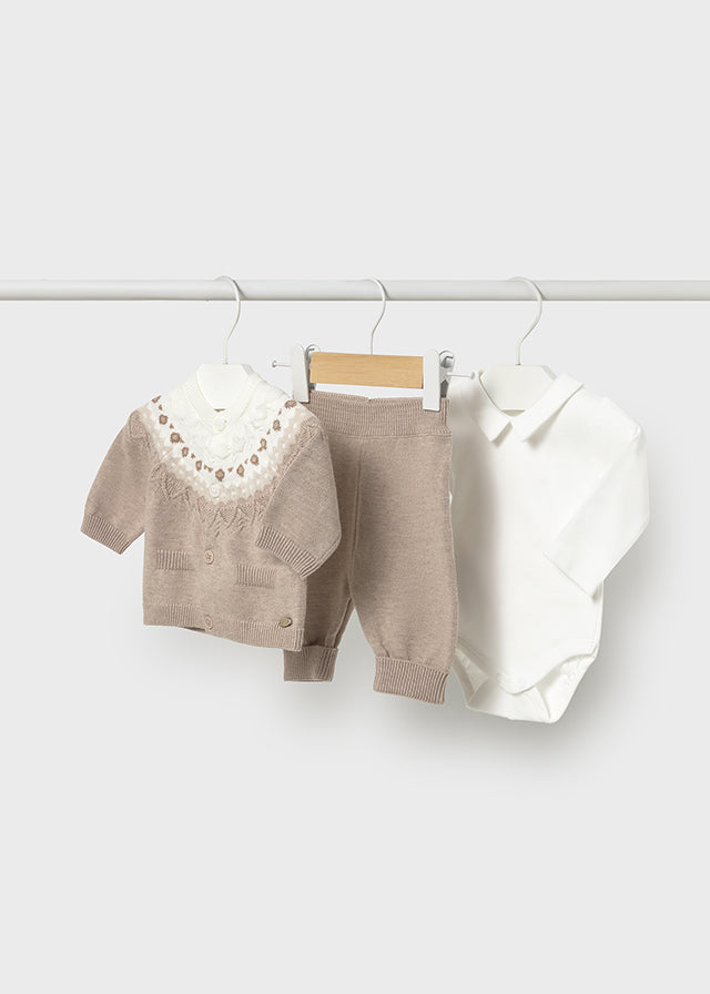 Long knit 3-piece trouset set