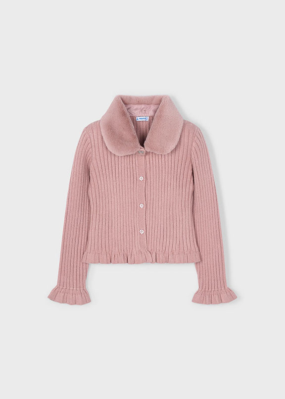 Faux fur collar cardigan