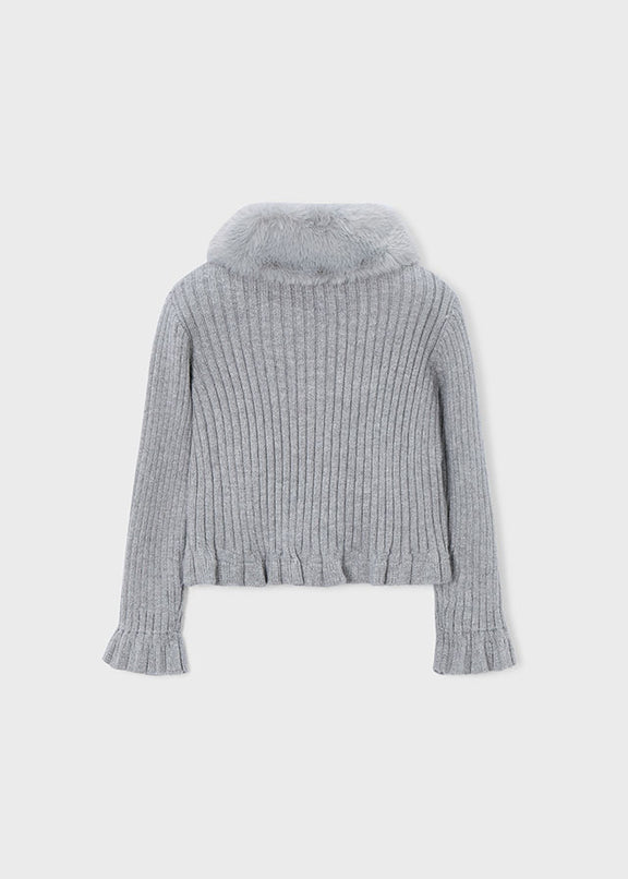 Faux fur collar cardigan