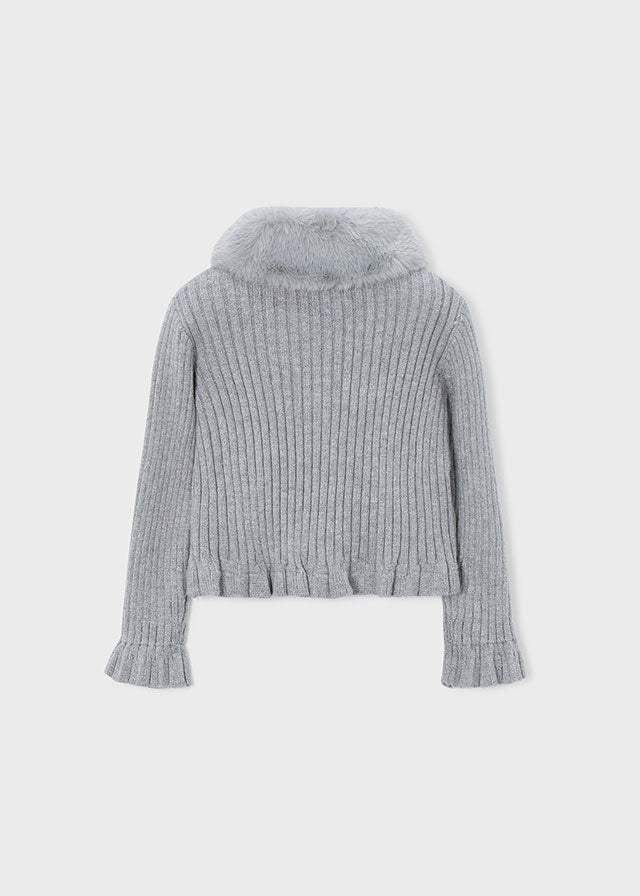 Faux fur collar cardigan