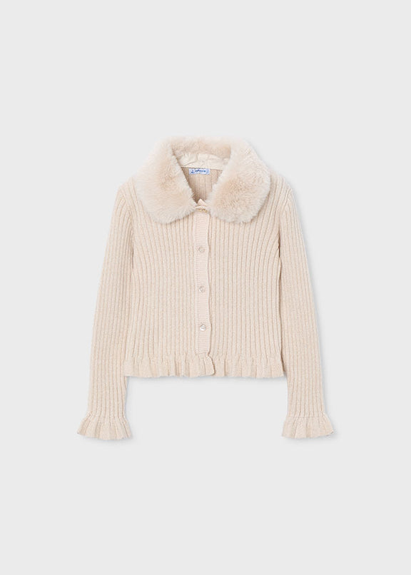 Faux fur collar cardigan