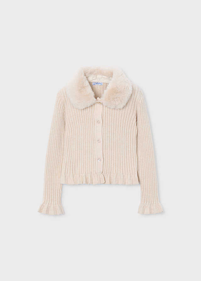Faux fur collar cardigan
