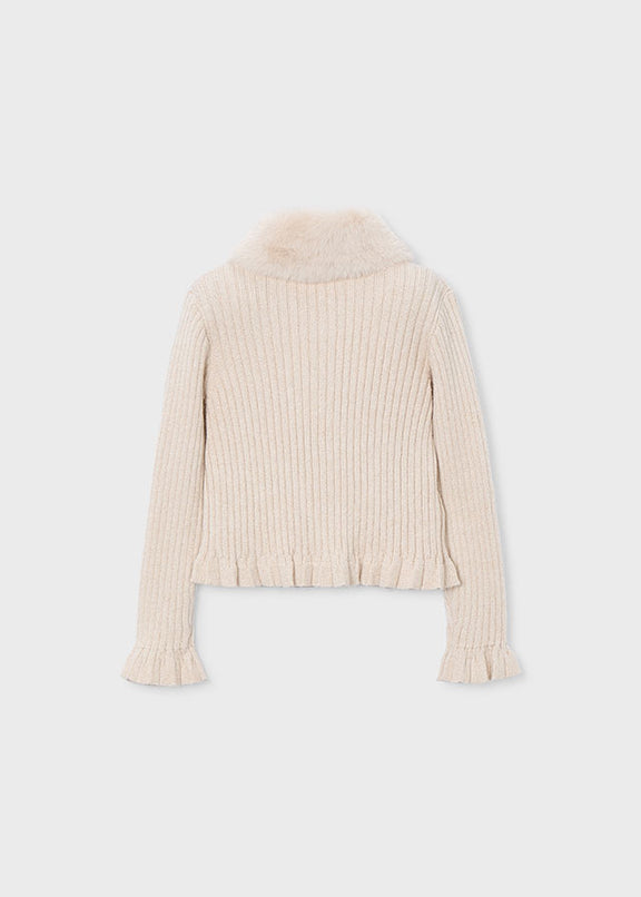 Faux fur collar cardigan