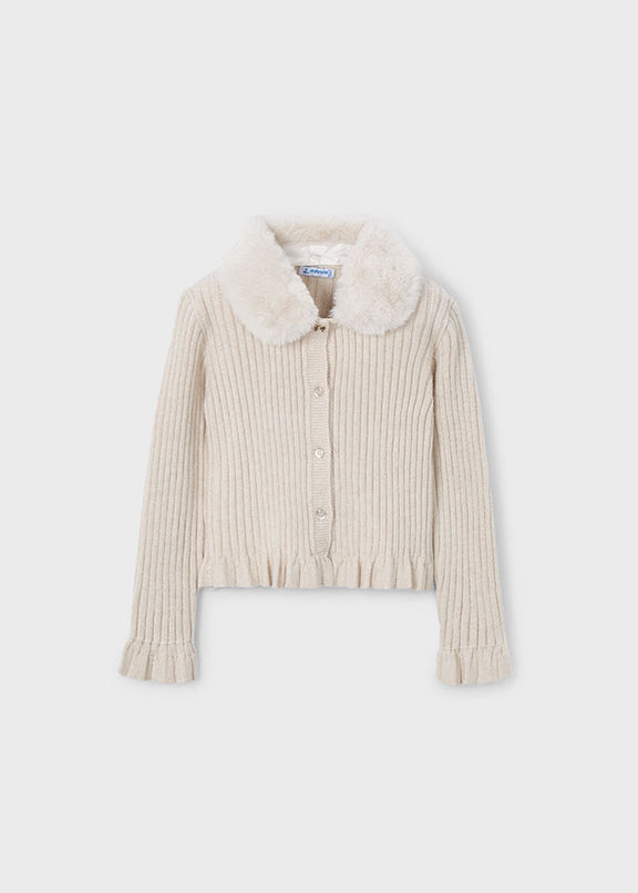 Faux fur collar cardigan