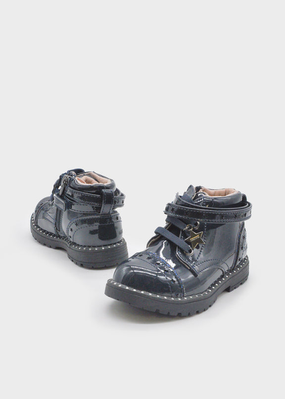 Patent leather biker boot