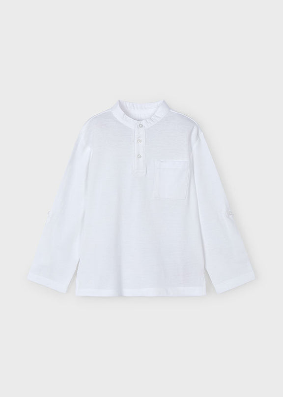 L/s mao-collar polo shirt