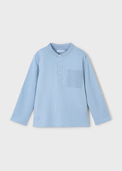 L/s mao-collar polo shirt