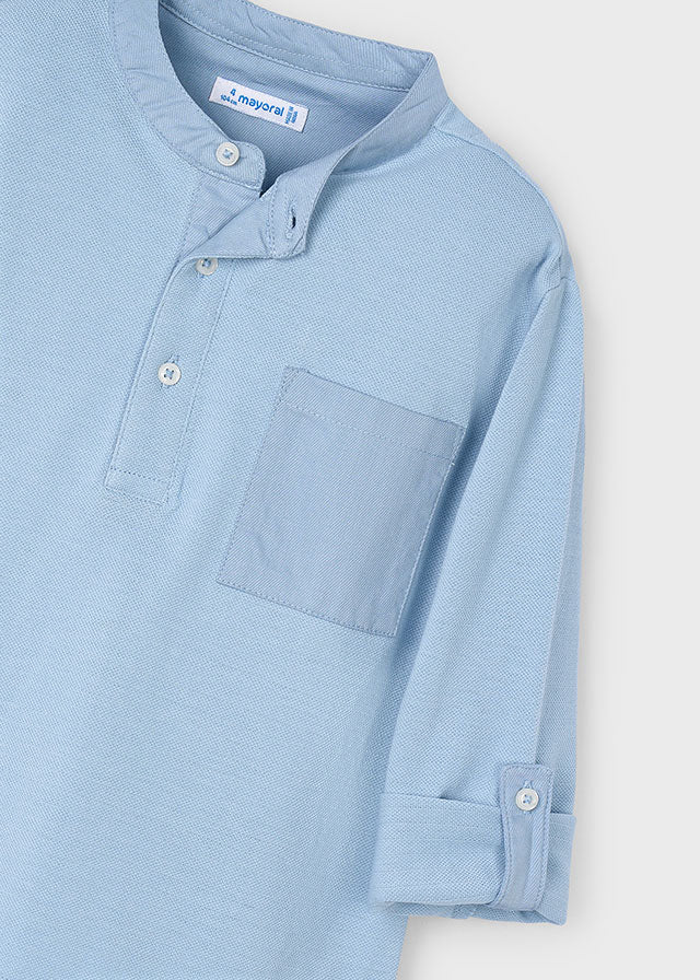 L/s mao-collar polo shirt