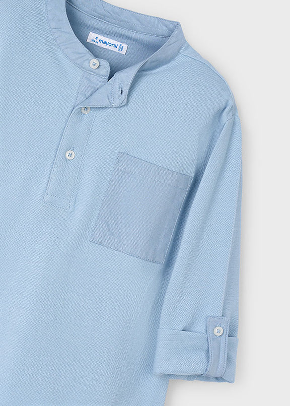 L/s mao-collar polo shirt