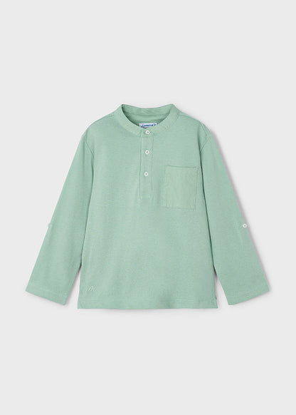 L/s mao-collar polo shirt