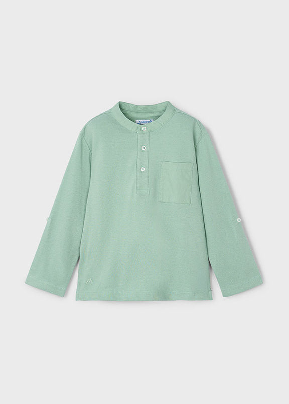 L/s mao-collar polo shirt