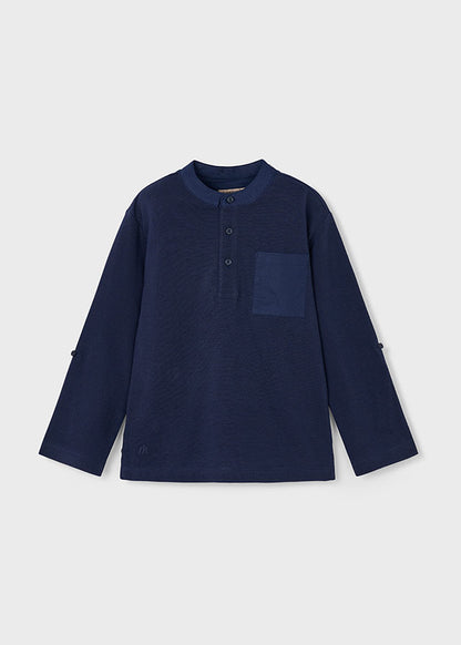 L/s mao-collar polo shirt