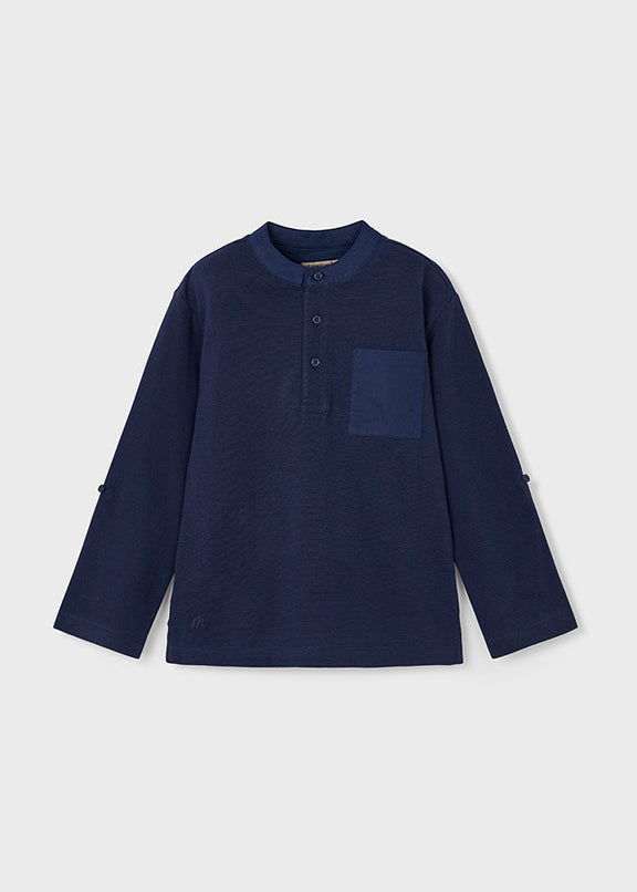 L/s mao-collar polo shirt