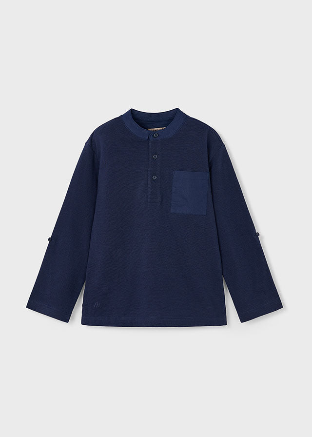 L/s mao-collar polo shirt