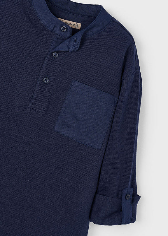 L/s mao-collar polo shirt